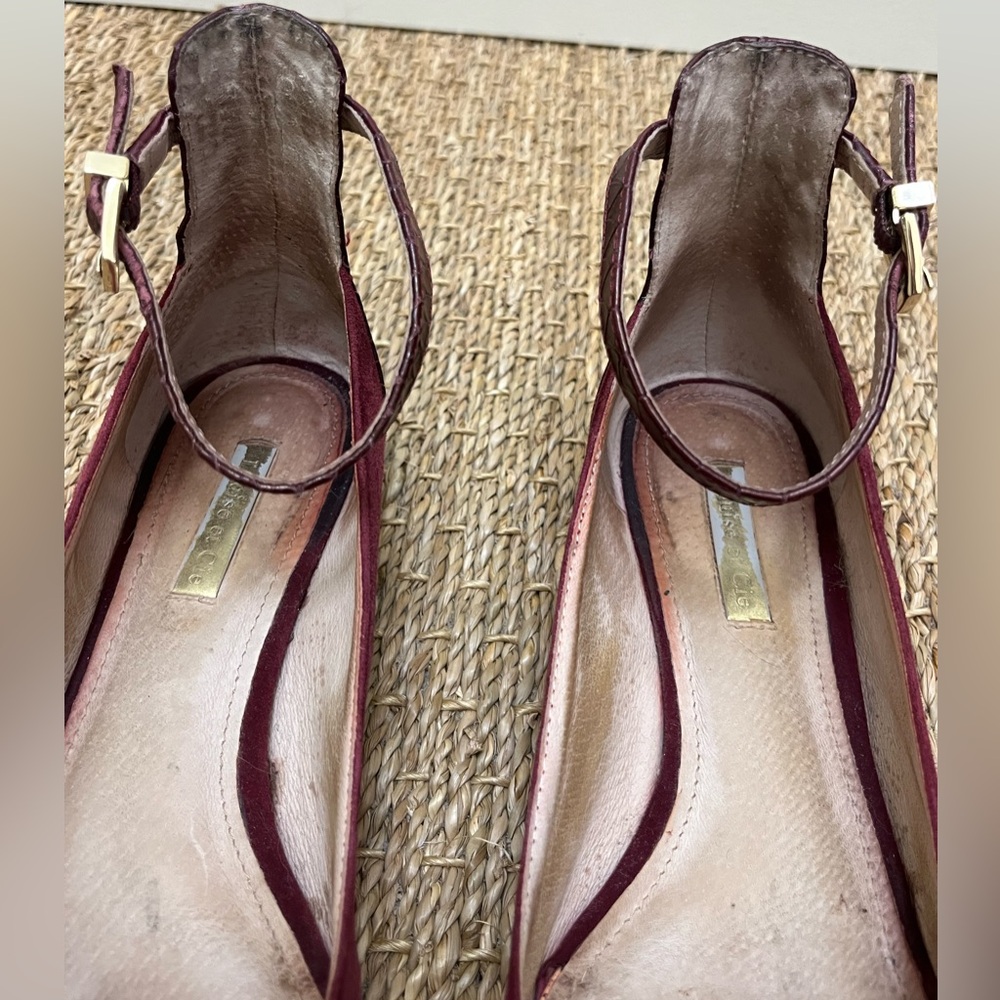Louise et Cie Burgundy Suede Ballet Flats with Textured Leather Ankle Strap - Picture 14 of 16